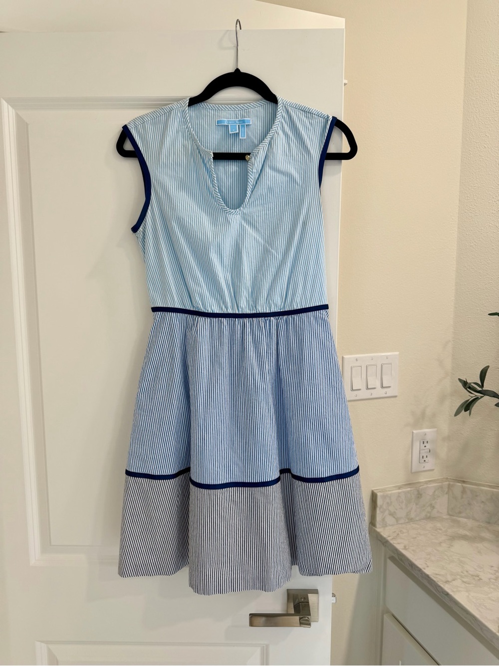 Draper James Light Blue & Navy Striped Fit-and-Flare Dress